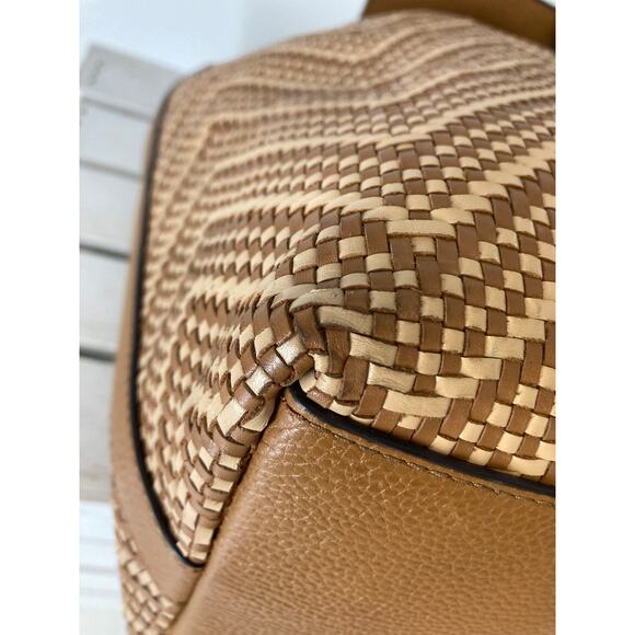 MICHAEL KORS WOVEN LEATHER BASKET WEAVE BROWN, TAN BACKPACK - Picture 9 of 15